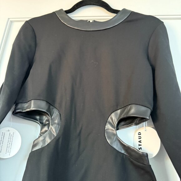 NWT Staud Dolce Mini Dress Black Jersey Bodycon Long Sleeve Waist Cut-out Medium - Picture 6 of 10